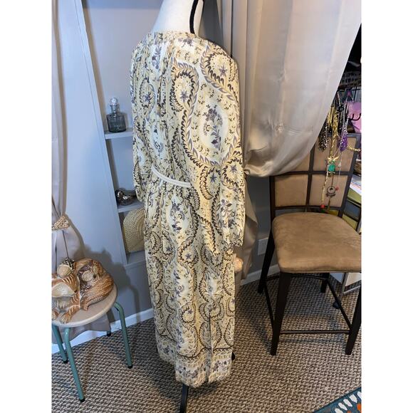 Harlow & Rose L  Boho Style Midi Dress Cream Paisley Floral Print Belt Dress - Picture 6 of 12
